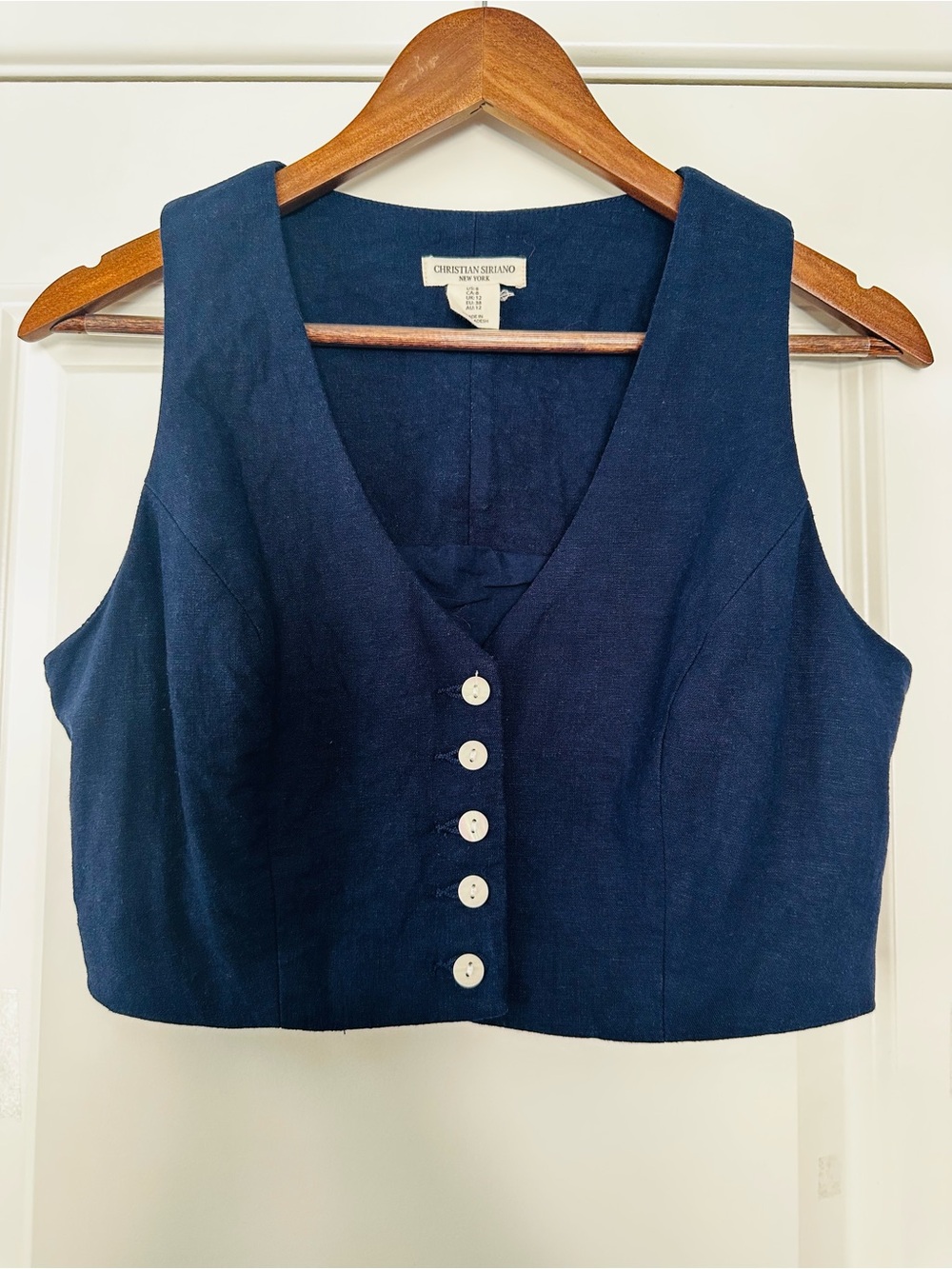 Christian Siriano Deep Navy Cropped Button Vest Tailored Preppy Academia Y2K 8